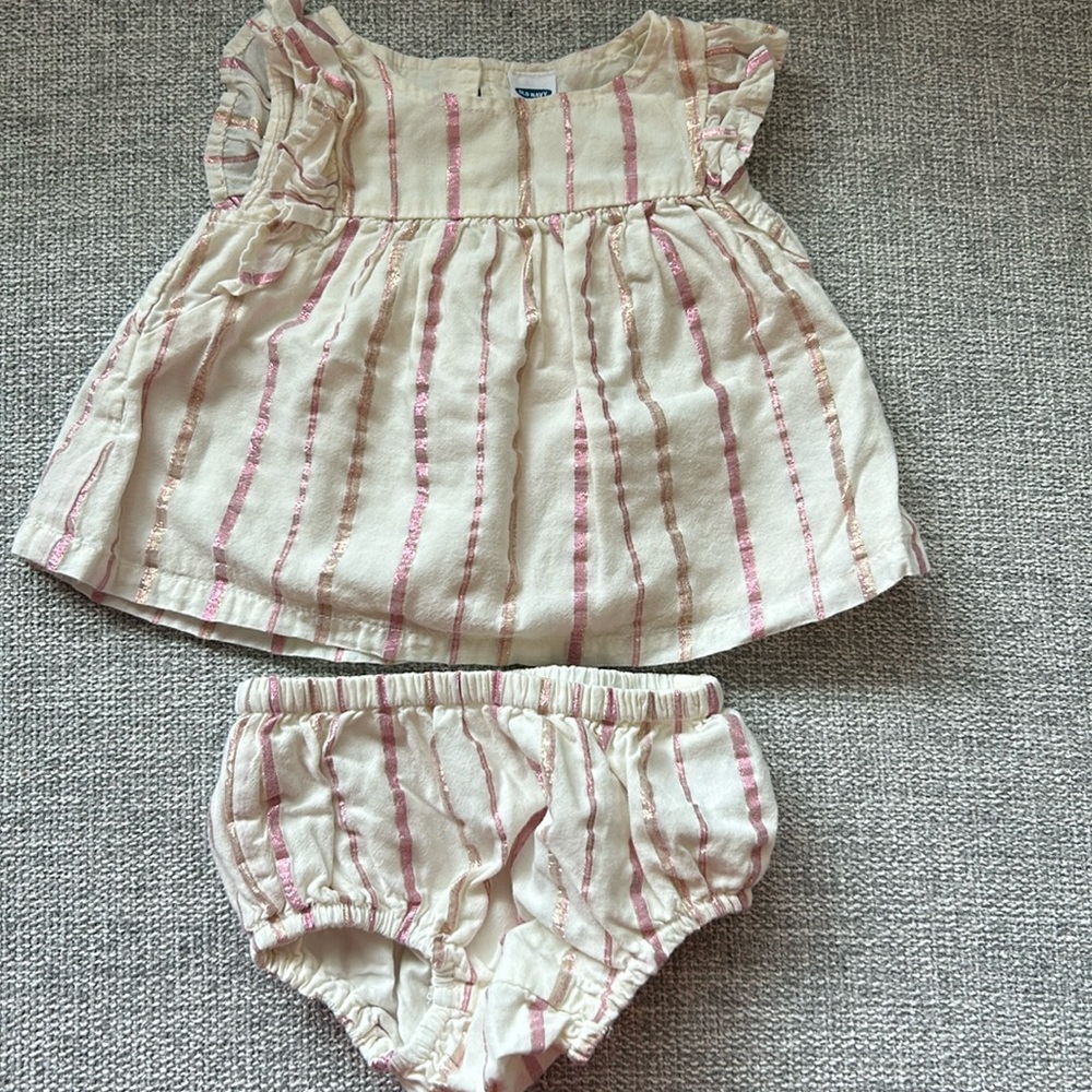 Old Navy striped dress and diaper cover. Size 3-6 months